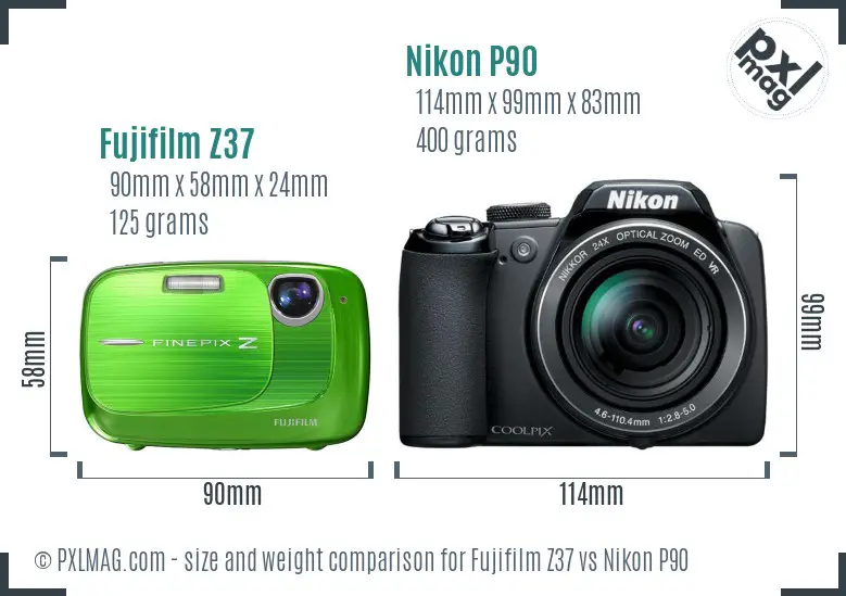 Fujifilm Z37 vs Nikon P90 size comparison