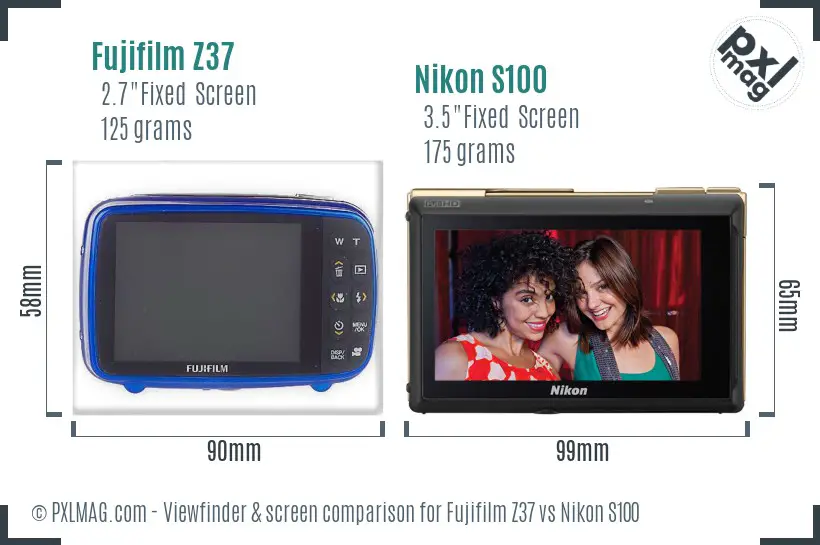 Fujifilm Z37 vs Nikon S100 Screen and Viewfinder comparison