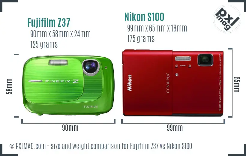 Fujifilm Z37 vs Nikon S100 size comparison