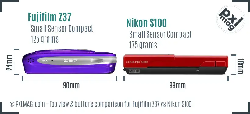 Fujifilm Z37 vs Nikon S100 top view buttons comparison