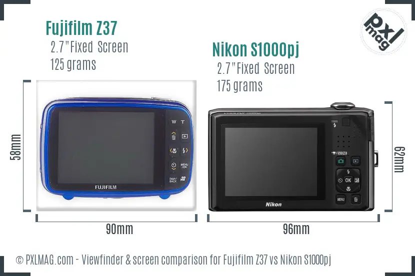 Fujifilm Z37 vs Nikon S1000pj Screen and Viewfinder comparison