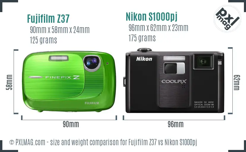 Fujifilm Z37 vs Nikon S1000pj size comparison