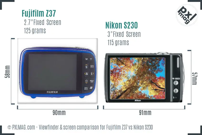 Fujifilm Z37 vs Nikon S230 Screen and Viewfinder comparison