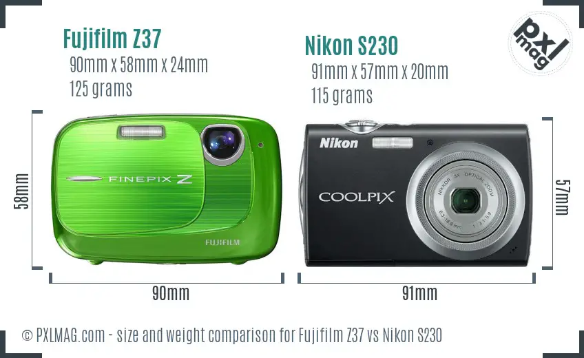 Fujifilm Z37 vs Nikon S230 size comparison