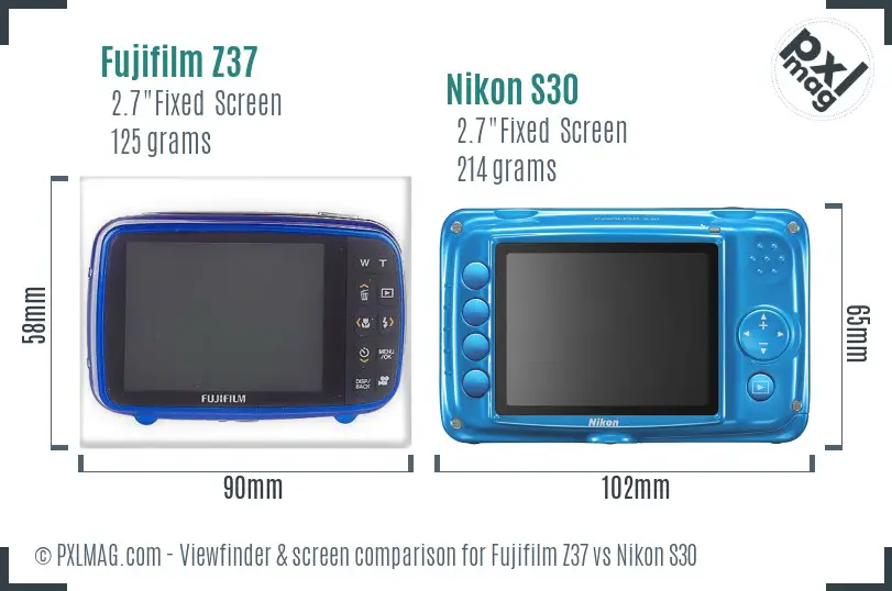 Fujifilm Z37 vs Nikon S30 Screen and Viewfinder comparison
