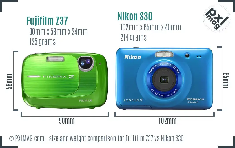 Fujifilm Z37 vs Nikon S30 size comparison