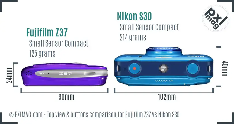 Fujifilm Z37 vs Nikon S30 top view buttons comparison