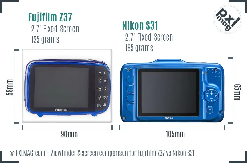 Fujifilm Z37 vs Nikon S31 Screen and Viewfinder comparison