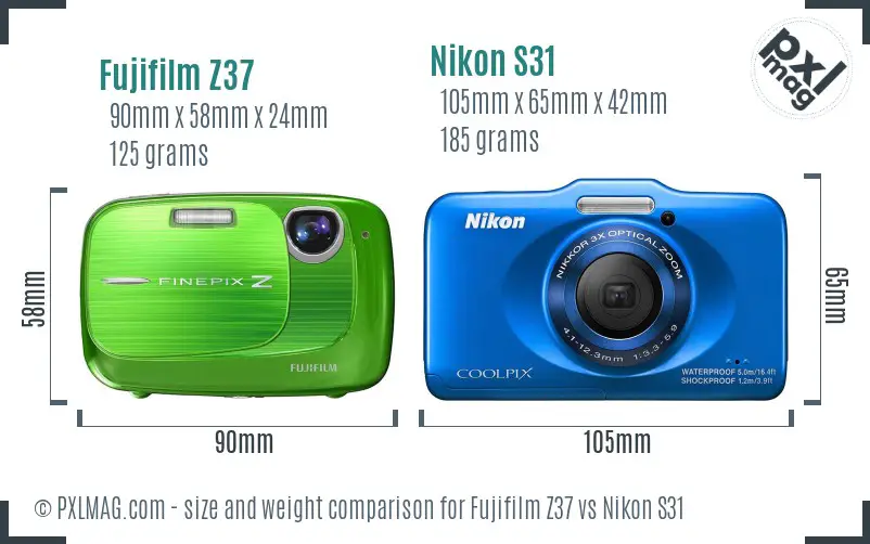 Fujifilm Z37 vs Nikon S31 size comparison