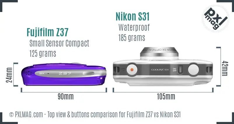 Fujifilm Z37 vs Nikon S31 top view buttons comparison