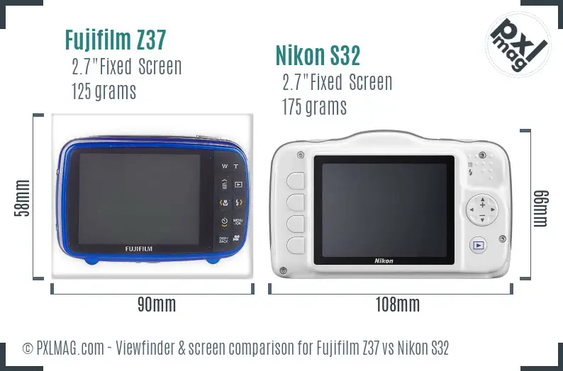 Fujifilm Z37 vs Nikon S32 Screen and Viewfinder comparison
