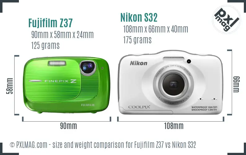 Fujifilm Z37 vs Nikon S32 size comparison