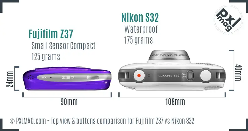 Fujifilm Z37 vs Nikon S32 top view buttons comparison