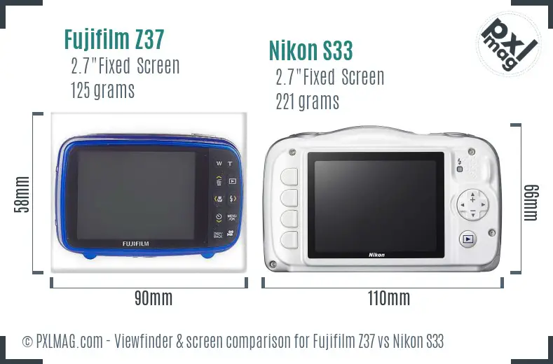 Fujifilm Z37 vs Nikon S33 Screen and Viewfinder comparison