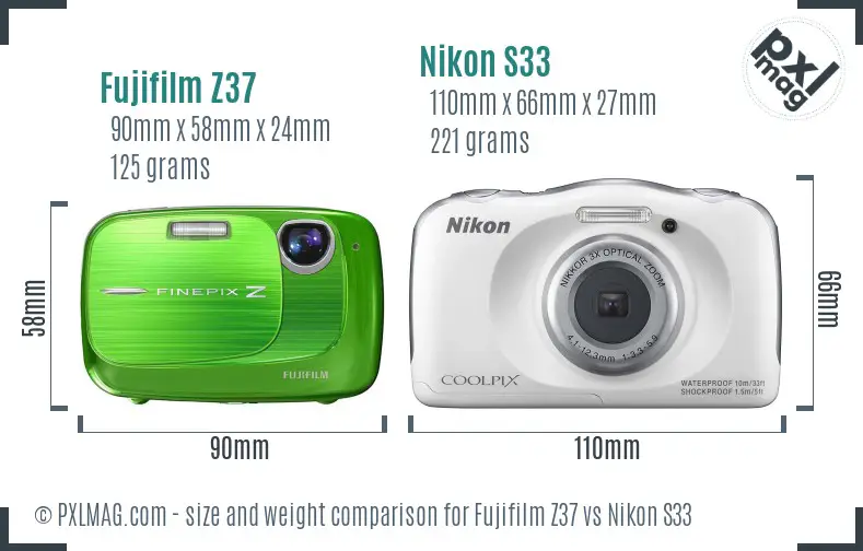 Fujifilm Z37 vs Nikon S33 size comparison