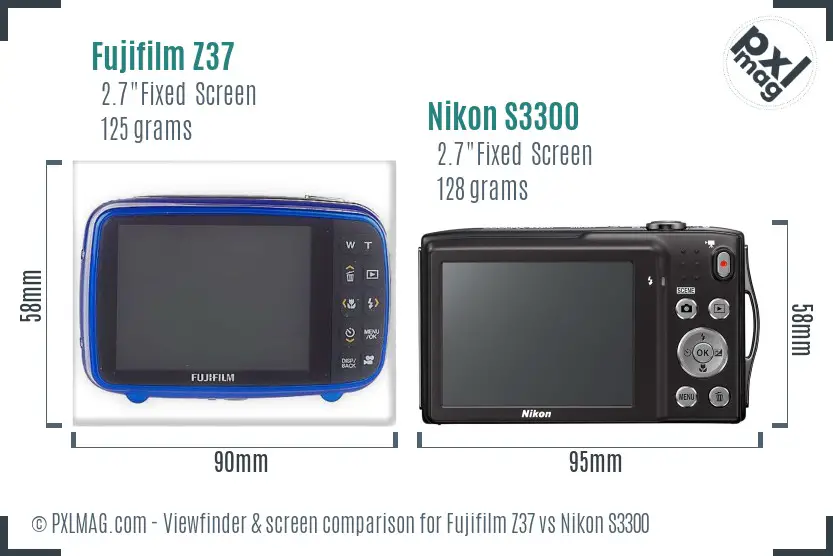 Fujifilm Z37 vs Nikon S3300 Screen and Viewfinder comparison