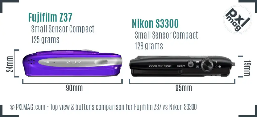 Fujifilm Z37 vs Nikon S3300 top view buttons comparison