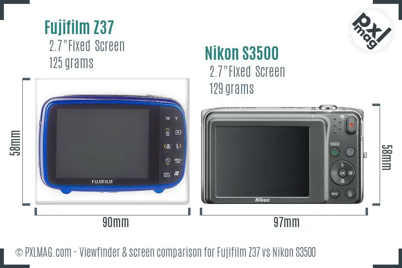 Fujifilm Z37 vs Nikon S3500 Screen and Viewfinder comparison
