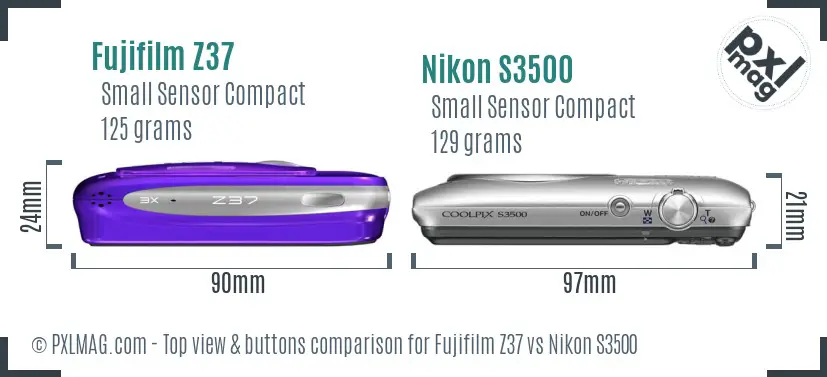 Fujifilm Z37 vs Nikon S3500 top view buttons comparison