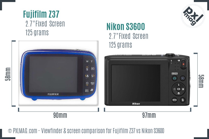 Fujifilm Z37 vs Nikon S3600 Screen and Viewfinder comparison