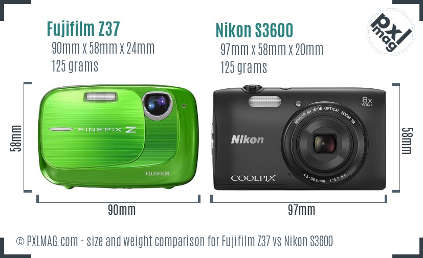 Fujifilm Z37 vs Nikon S3600 size comparison