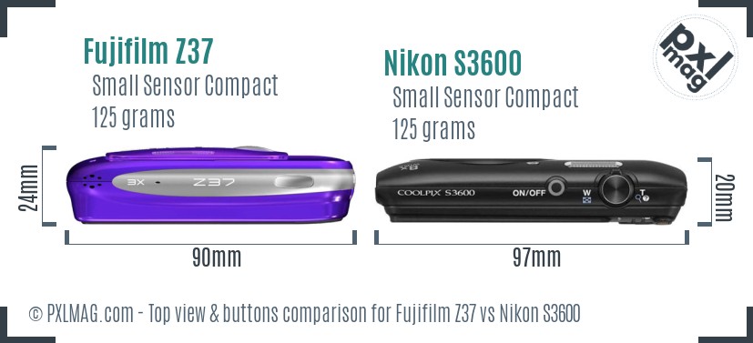 Fujifilm Z37 vs Nikon S3600 top view buttons comparison