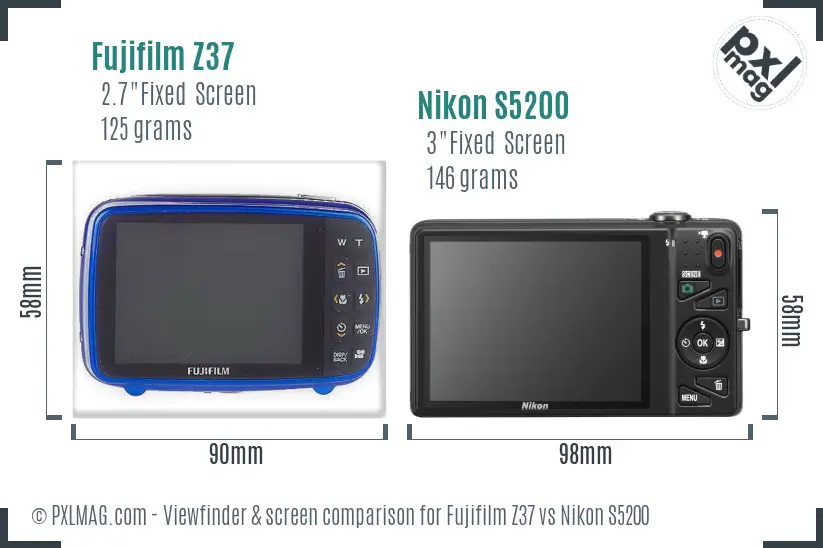 Fujifilm Z37 vs Nikon S5200 Screen and Viewfinder comparison