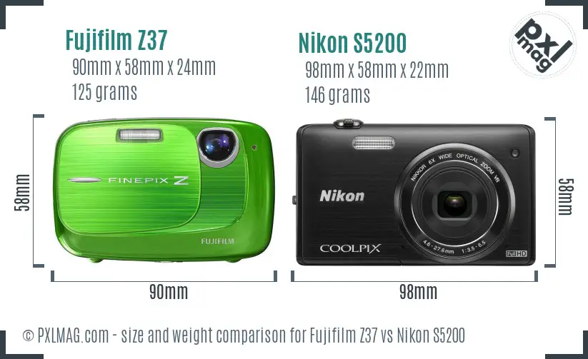 Fujifilm Z37 vs Nikon S5200 size comparison