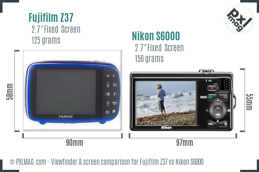 Fujifilm Z37 vs Nikon S6000 Screen and Viewfinder comparison