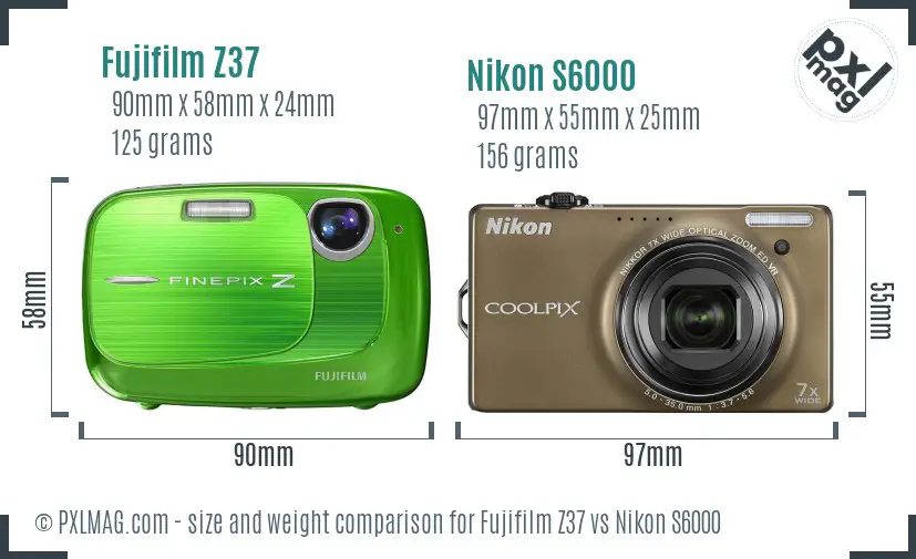 Fujifilm Z37 vs Nikon S6000 size comparison