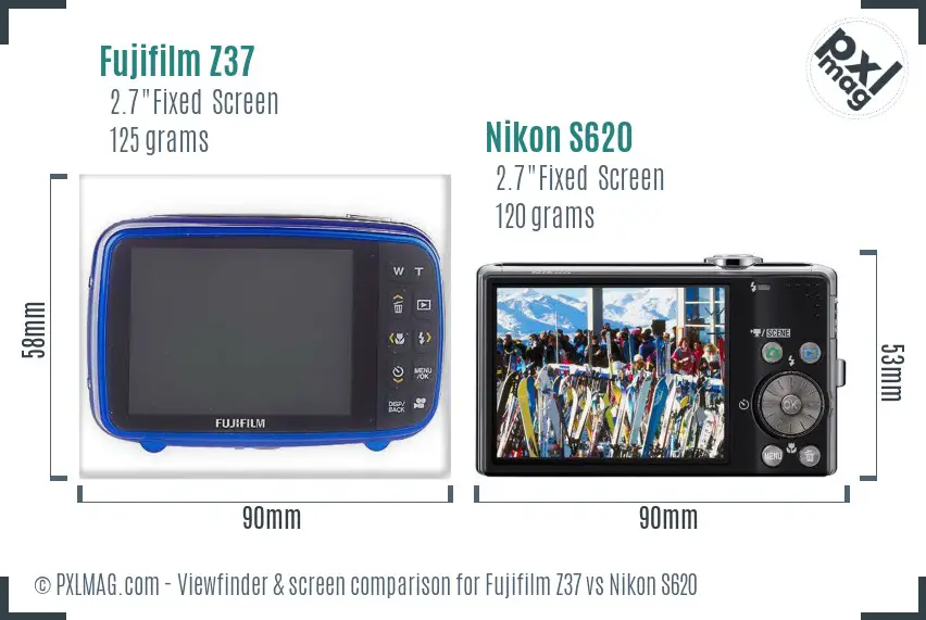 Fujifilm Z37 vs Nikon S620 Screen and Viewfinder comparison