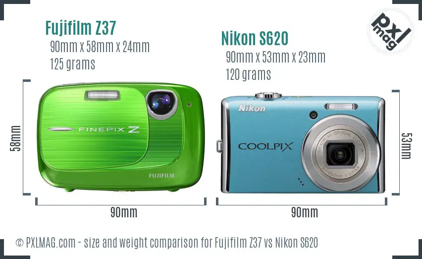 Fujifilm Z37 vs Nikon S620 size comparison