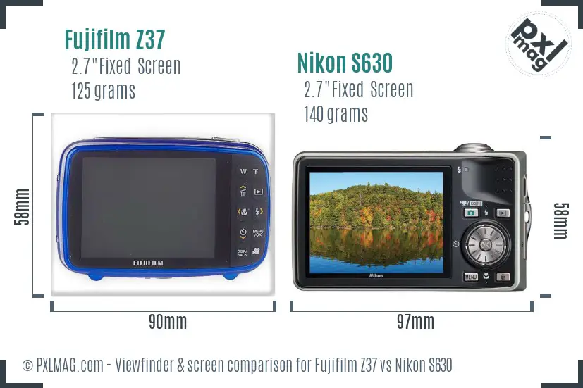 Fujifilm Z37 vs Nikon S630 Screen and Viewfinder comparison