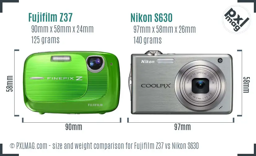 Fujifilm Z37 vs Nikon S630 size comparison