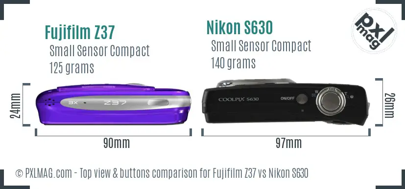 Fujifilm Z37 vs Nikon S630 top view buttons comparison