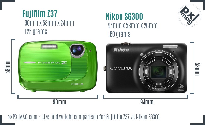 Fujifilm Z37 vs Nikon S6300 size comparison