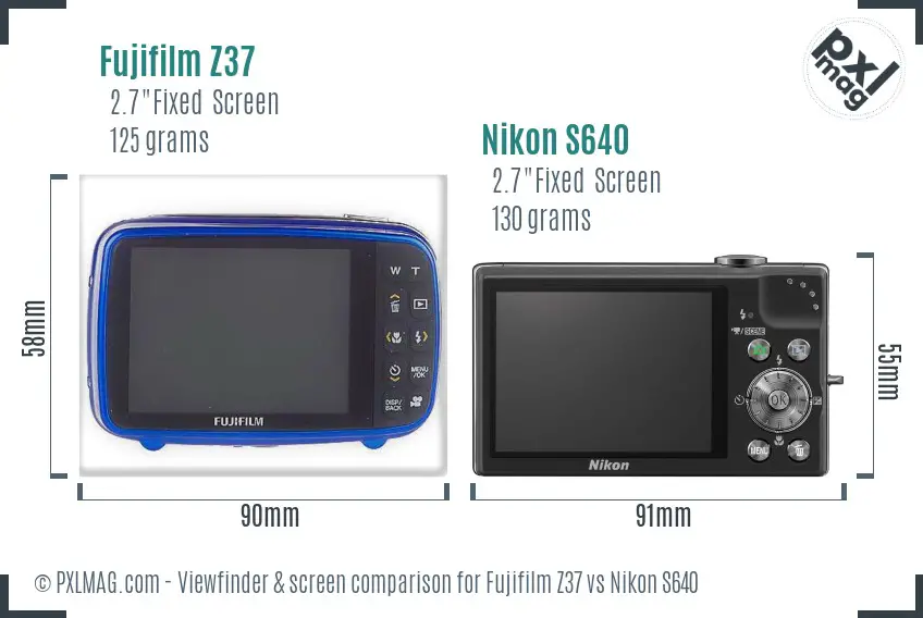 Fujifilm Z37 vs Nikon S640 Screen and Viewfinder comparison