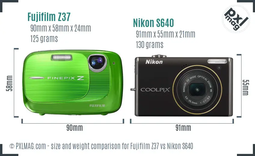 Fujifilm Z37 vs Nikon S640 size comparison