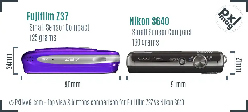 Fujifilm Z37 vs Nikon S640 top view buttons comparison