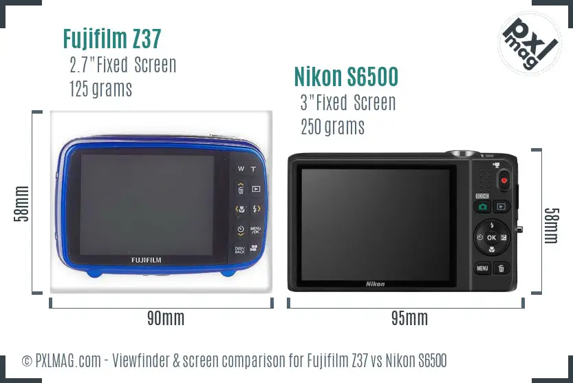 Fujifilm Z37 vs Nikon S6500 Screen and Viewfinder comparison