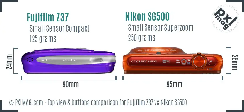 Fujifilm Z37 vs Nikon S6500 top view buttons comparison