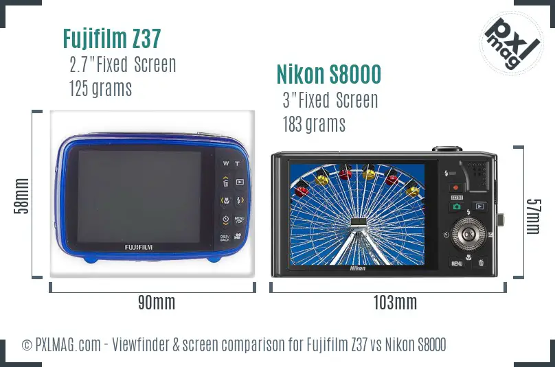 Fujifilm Z37 vs Nikon S8000 Screen and Viewfinder comparison
