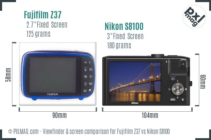 Fujifilm Z37 vs Nikon S8100 Screen and Viewfinder comparison