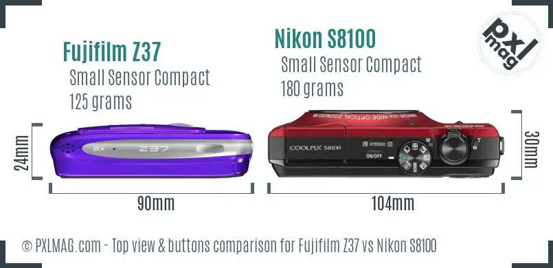 Fujifilm Z37 vs Nikon S8100 top view buttons comparison