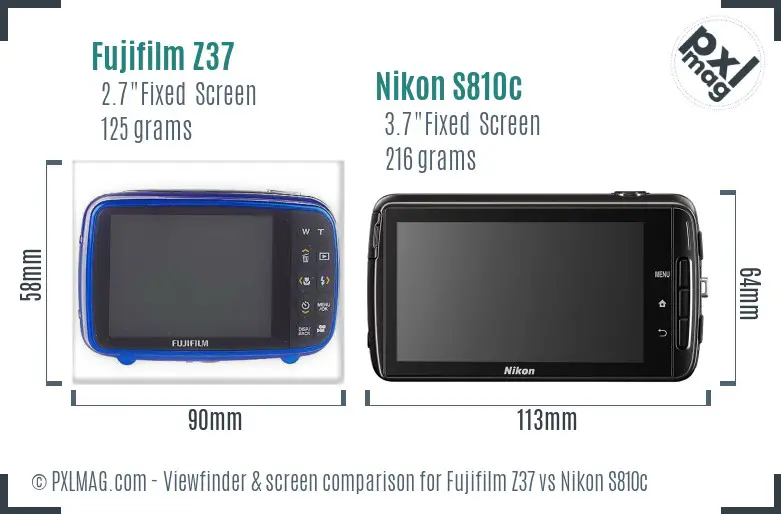 Fujifilm Z37 vs Nikon S810c Screen and Viewfinder comparison