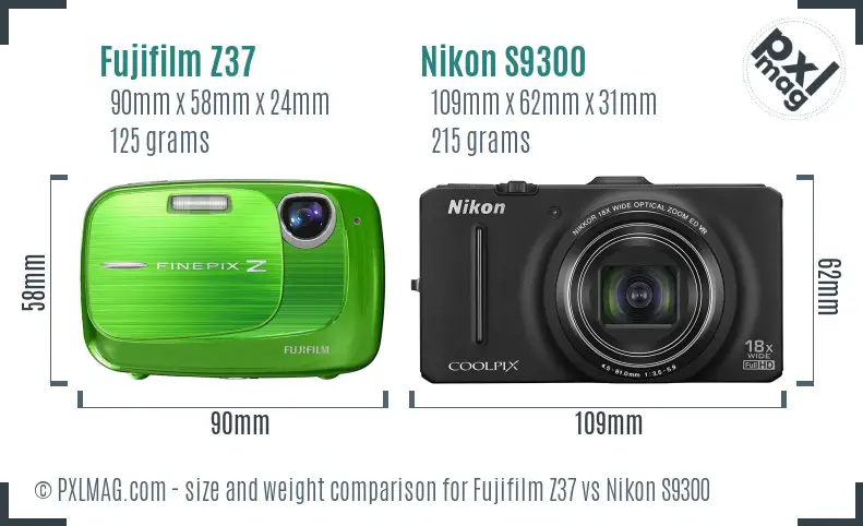 Fujifilm Z37 vs Nikon S9300 size comparison Fujifilm Z37 vs Nikon S9300 size comparison