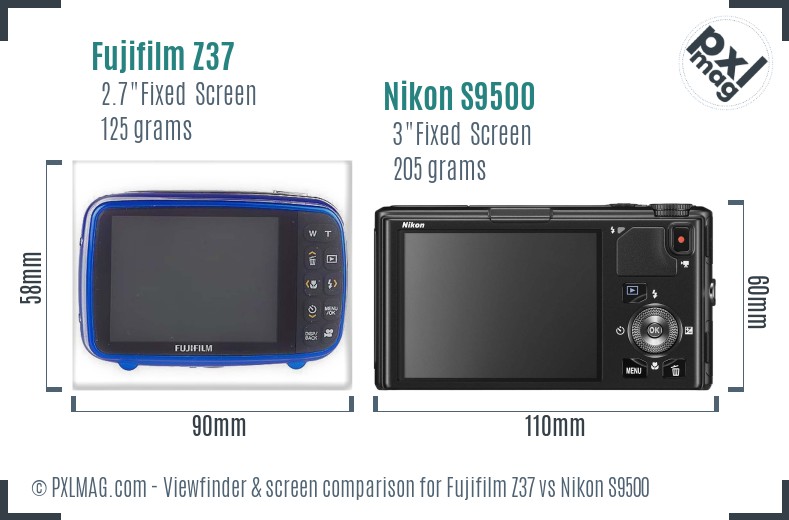 Fujifilm Z37 vs Nikon S9500 Screen and Viewfinder comparison
