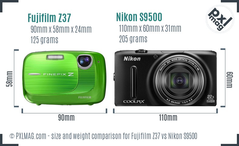 Fujifilm Z37 vs Nikon S9500 size comparison