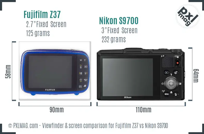 Fujifilm Z37 vs Nikon S9700 Screen and Viewfinder comparison