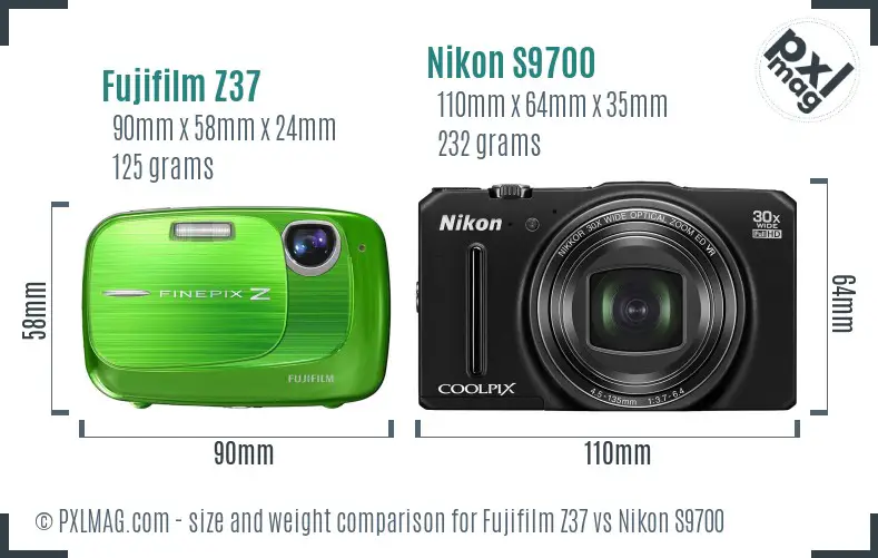 Fujifilm Z37 vs Nikon S9700 size comparison